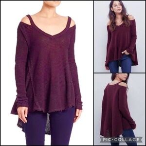 Free People Purple Ribbed Sleeveless cold Shoulder long sleeve top